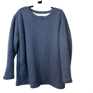 Women’s Long Sleeve Blue Cotton Blend Crewneck Fleece Lined Sweatshirt Sz XL GUC